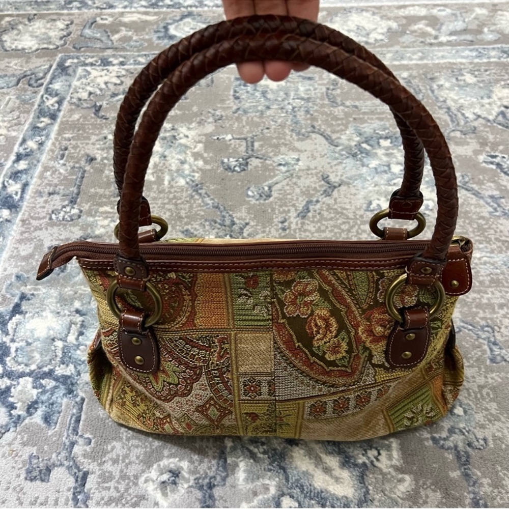 Fossil Vintage Tapestry Floral Patchwork Shoulder Purse - Picture 9 of 11